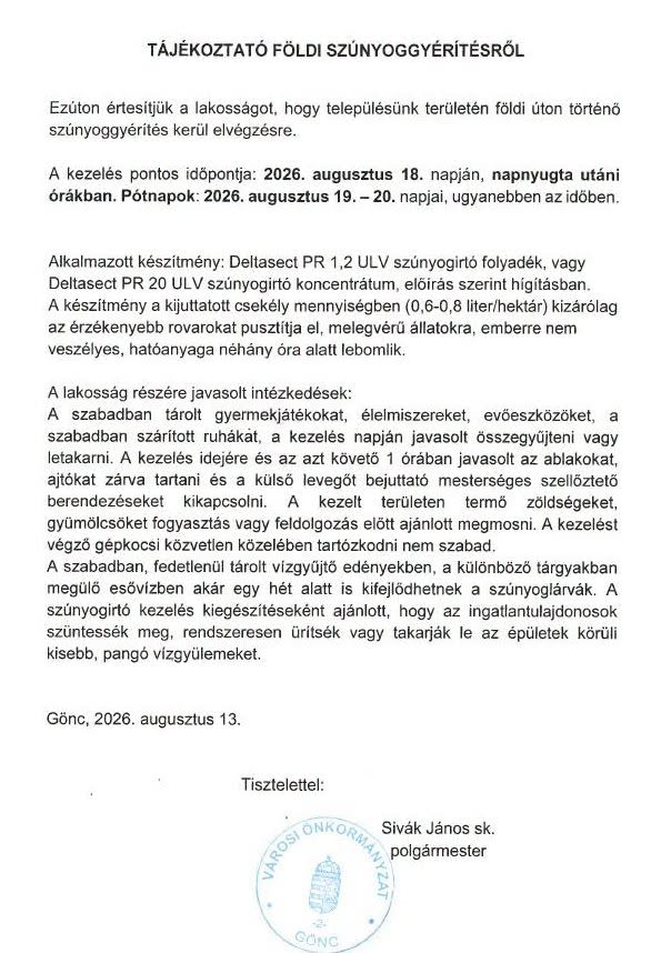 A tájékoztató szövege lentebb olvasható