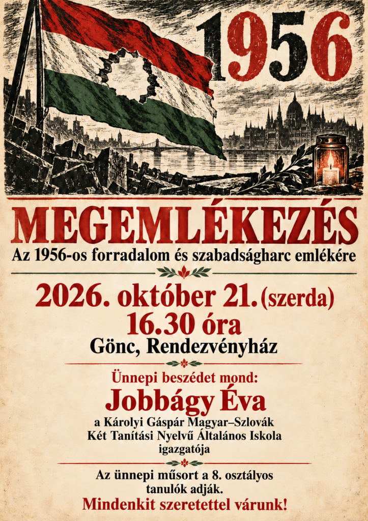 1956-os plakát , meghívó a megemlékezésre a rendezvényházba október 21-re délután 16.30-ra